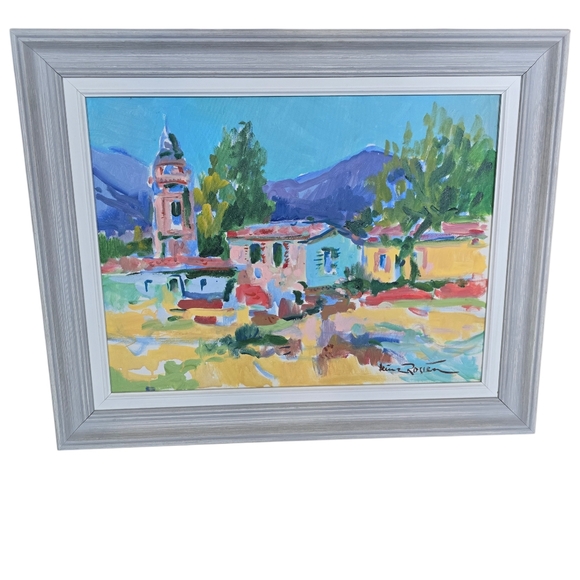 Heinz Rosien Other - Vintage Mediterranean Village Painting Heinz Rosien Framed 30x24 Coastal MCM Art